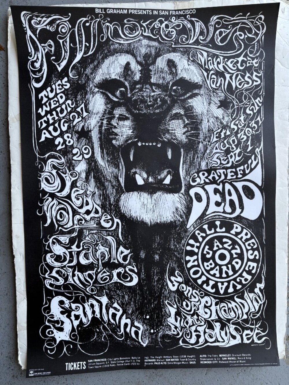 1968 Lee Conklin Grateful Dead Santana Bill Graham Fillmore Poster BG 134